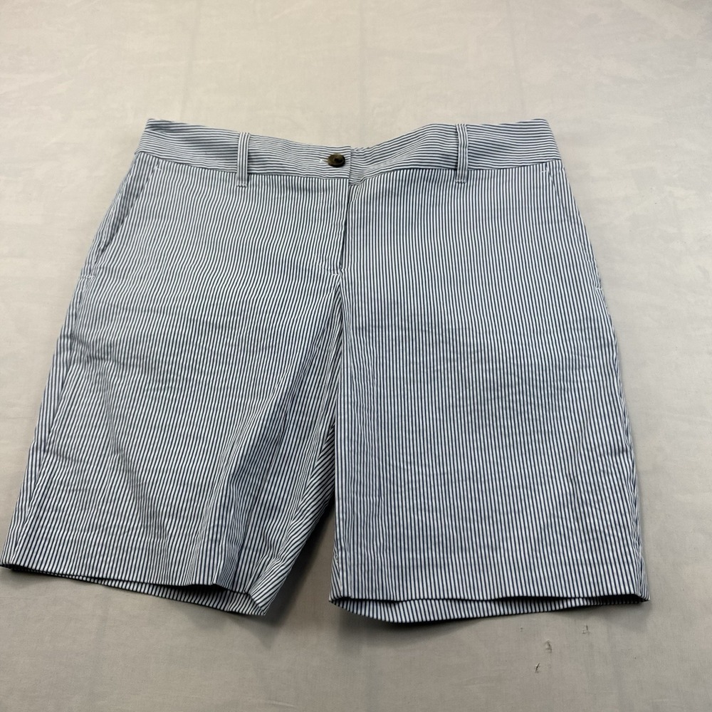 Ann Taylor Womens Shorts Seersucker Bermuda Navy White Striped Preppy Size 14